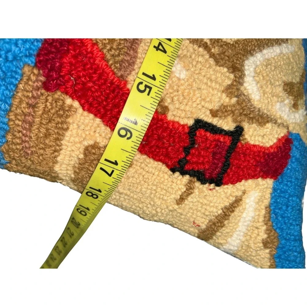 All Is Calm &‎ Bright Lab Star Hooked Wool Throw Pillow Blue 14x18 Dog Decor